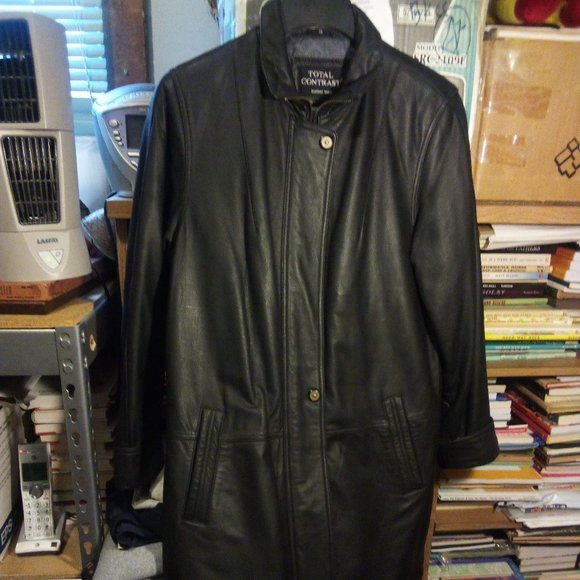 MEN'S 90'S HIGH CONTRAST 3/4 FULLY LINED LEATHER COAT SZ 36 - Picture 1 of 8